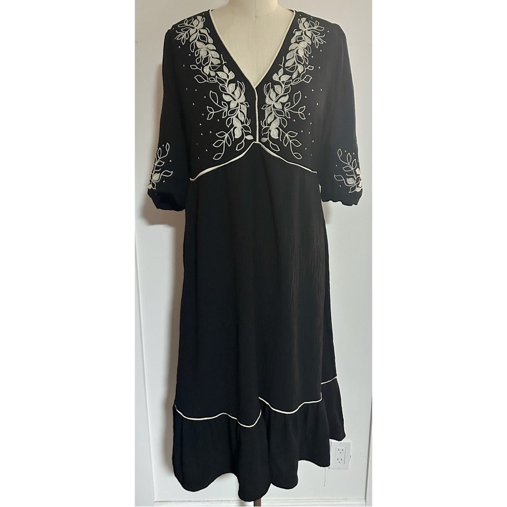 Fig + Flower Midi Embroidered Dress